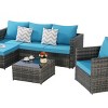 Outdoor Sofa Set, 6 Pcs Furniture Set, Wicker Sofa With Cushions,  L- Shaped Sofa, Detachable Lounger and Coffee Table -Coolbibila - 4 of 4
