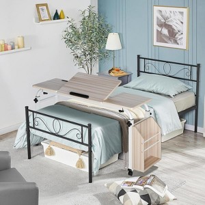 Overbed Table with Wheels - 47.24" Laptop Desk Cart, Adjustable Height (24"-35") & Length (32"-47"), 5-Setting Tilt Board, Cross-Bed Eating Desk - 1 of 4