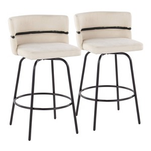 LumiSource Set of 2 Cinch-Claire Counter Height Barstools Black/Cream: Upholstered Swivel Seats, Metal Frame - 1 of 4