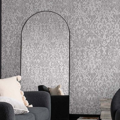 Luxurious Grey Damask Metallic Wallpaper Roll
