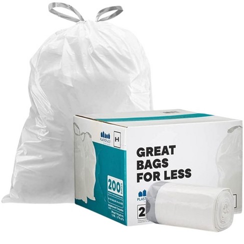 simplehuman Code H Custom Fit Drawstring Trash Bags, 100 Count, 30-35 Liter  / 8-9 Gallon, White