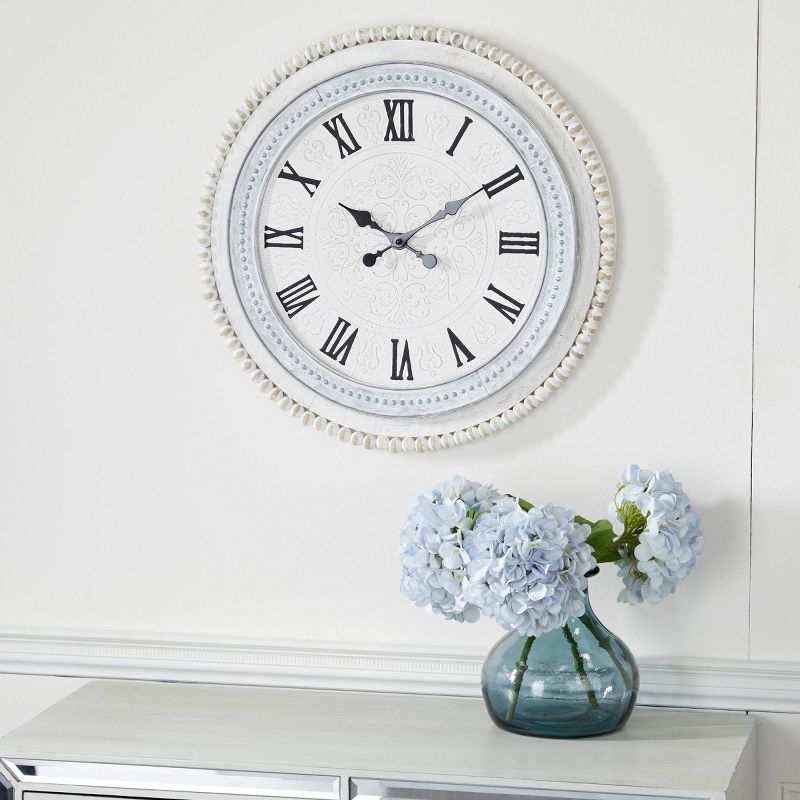 22&#34;x22&#34; Wood Carved Beading Wall Clock White - Olivia &#38; May, 2 of 16