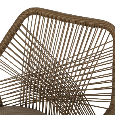 Set of 2 Light Brown Wicker Dining Chairs with Beige Cushions