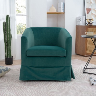 Okak 27.36" Wide Modern Fine Swivel Chair Accent Chair Cozy Soft Armchair With Thick Base Living Room Chair for Lounge Bedroom, Green