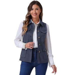 INSPIRE CHIC Women's Buttoned Sleeveless Faux Suede Utility Vest with Cargo Pocket - 1 of 4
