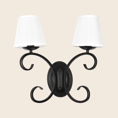 PAKOKULA Matte Black Farmhouse Double Wall Sconce with White FabricShade