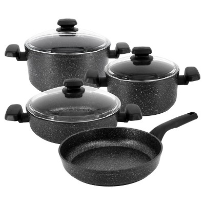 Korkmaz Lumia Nonstick Cookware Set with Stay Cool Stainless Steel Handles  and Lids, 7-Piece Non Stick Ultra Granite Pots with Frying Pan, Cooking