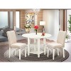 Round Dining Table Set 3pc 20/42 Inch Table w/ 2 Linen Chairs - Beige Fabric - 2 of 4