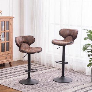 ORRD Masaccio Weathered Barstool Set of 2, Adjustable Height Swivel Bar Stools with Chrome Base & Footrest，Brown - 1 of 4