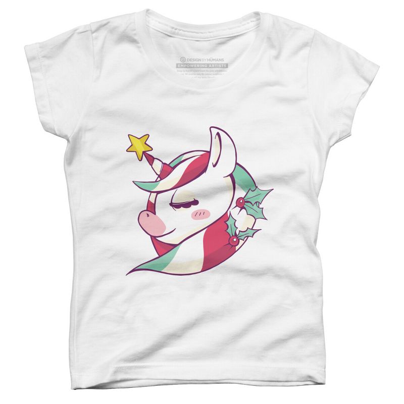 Girl's Design By Humans Striped Christmas Unicorn By rasok T-Shirt, 1 of 4