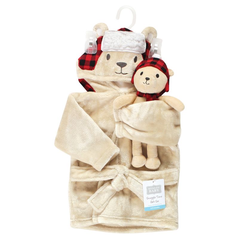 Hudson Baby Plush Bathrobe and Toy Set, Plaid Bear, One Size, 2 of 5