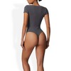 Anna-Kaci Women's Short Sleeve Sweetheart Neckline Bodysuit with Slim Fit and Stretch Fabric - 3 of 4