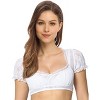 Women’s White V-Neck Short Sleeve Crop Top Lace Trim Embroidered Floral Back Sheer Summer Crop Top - 2 of 4