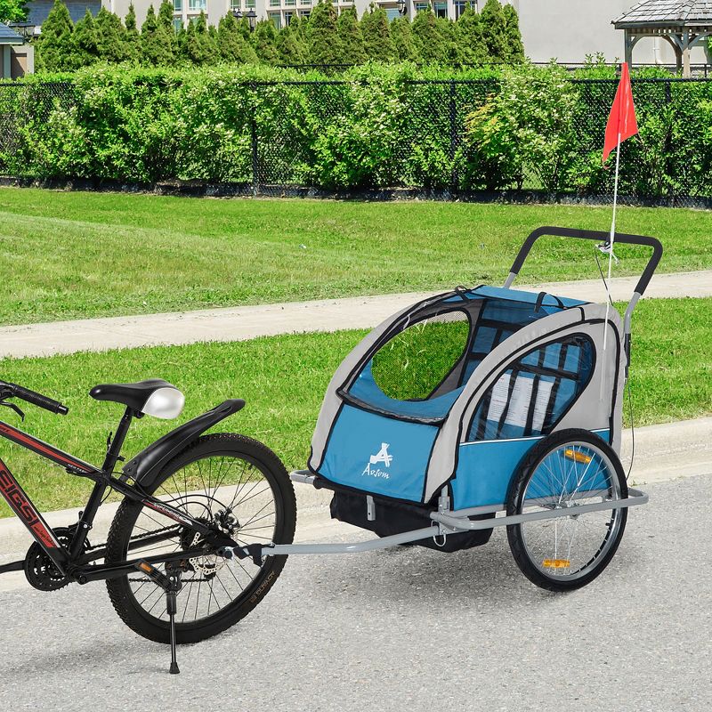 Aosom Elite Three-Wheel Bike Trailer for Kids Bicycle Cart for Two Children with 2 Security Harnesses & Storage, 3 of 7