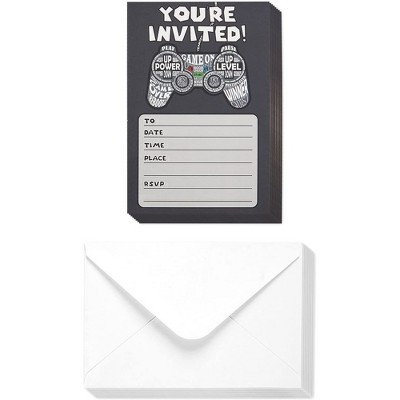 Juvale 40-Pack Video Game Birthday Party Invitations with Envelopes, Kids & Boys Birthdays, Gaming Theme Party Supplies, 4 x 6"