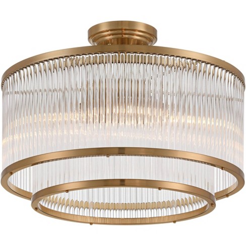 Possini Euro Design Warren 16 1/4" Modern Semi Flush-Mount Ceiling Light Fixture Kitchen Foyer Hallway Drum Round 5-Light Bronze Finish Crystal - image 1 of 4