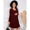 Women's Maternity V Neck Dress Long Sleeve Rib Knit Midi Dress Photoshoot Baby Shower Sweater Fall Dresses Burgundy M - 4 of 4