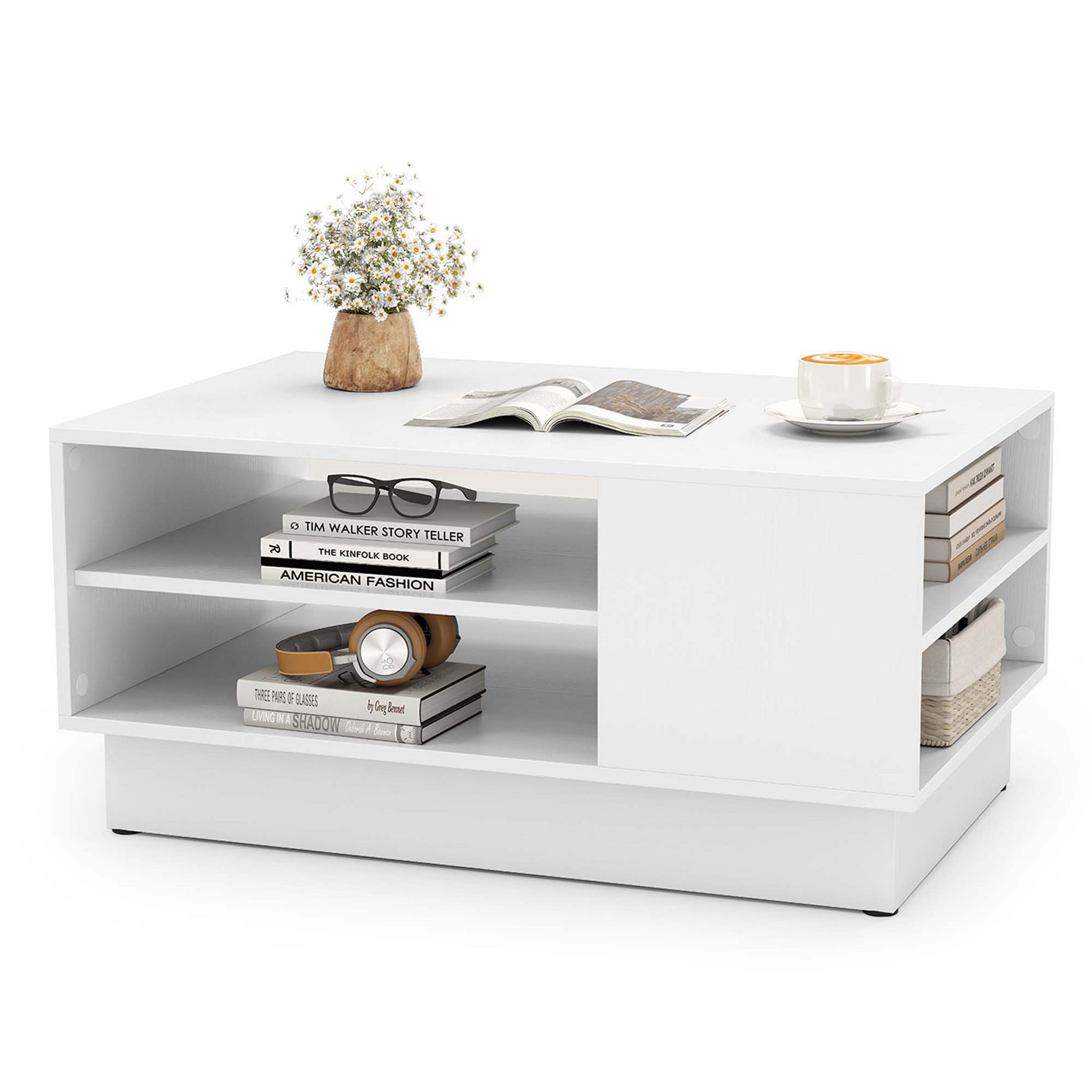 Costway 34" Long Rectangle Center Table Coffee Table with 2-Tier Open Storage Shelves