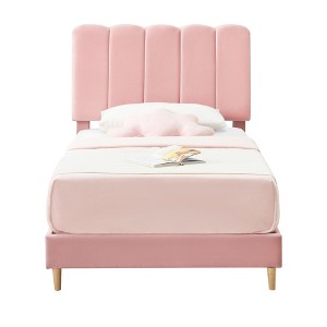 coucheta Bed Frame with Headboard, Velvet Upholstered Platform Bed Frame for Kids, Strong Wooden Slats Support, Noise-Free, Easy Assembly - 1 of 1