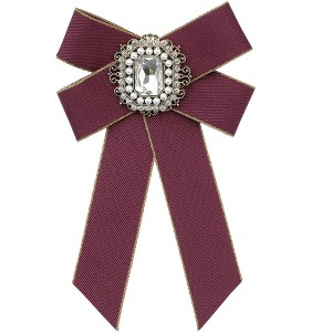 INSPIRE CHIC Women's Ribbon Brooch Elegant Bowtie Rhinestone Bow Ties for Uniform Dress - 1 of 4