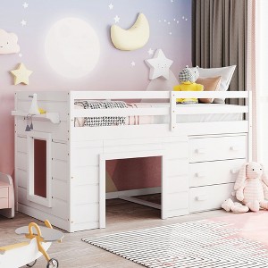 NicBex Twin Size Bunk Bed Loft Bed Pine Bed Frame with Storage Drawers, Guardrail and Ladder, No Box Spring Required, Space Saving - 1 of 4