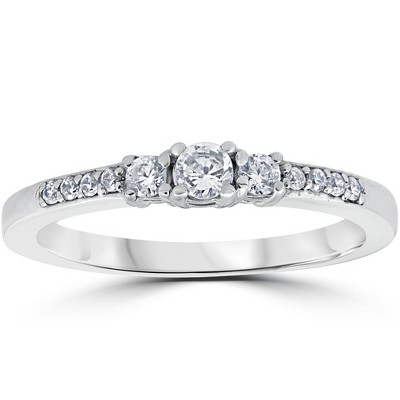 Pompeii3 1/3ct Three Stone Round Diamond Engagement Ring 14K White Gold
