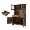 Kitchen Pantry Cabinet with Microwave Stand, Freestanding Hutch Cabinet with Buffet Cupboard,Brown - 2 of 4