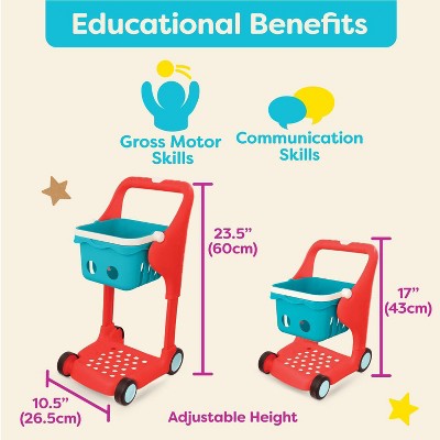 Colorful Plastic Grocery Cart with Play Food Set for Kids