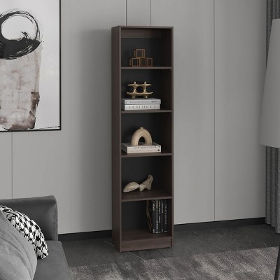 INFURNIC Decorative Bookshelf Compact Bookcase with 5 Shelves Slim Profile Storage Solution Modern Style, Brown, 11.77"*17.72"*71.1"