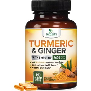 Turmeric Supplement Curcumin 2600mg - with Organic Ginger & Turmeric, BioPerine Black Pepper Extract 95% Curcuminoids - 60 Capsules - 1 of 4