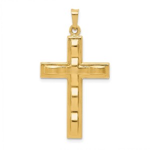 Black Bow Jewelry 14k Yellow Gold Hollow Bordered Undulated Cross Pendant, 20 x 38mm - 1 of 4