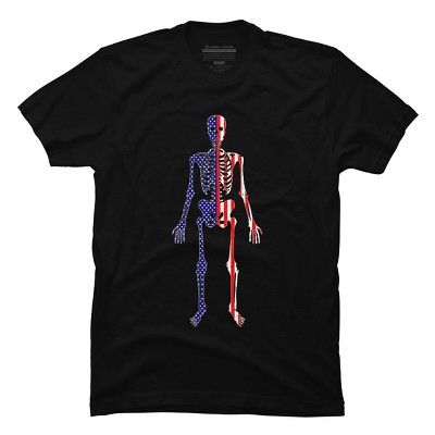 Men's Design By Humans July 4th Patriotic Skeleton USA Flag By Ujangkasep T-Shirt