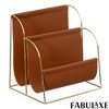 Fabulaxe Gold-Tone Metal Magazine Rack with Brown Faux Leather Sling Freestanding Organizer for Magazines Newspapers & Files - 3 of 4