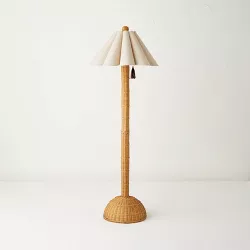 Rattan Floor Lamp with Scallop Shade Beige (Includes LED Light Bulb) - Opalhouse™ designed with Jungalow™
