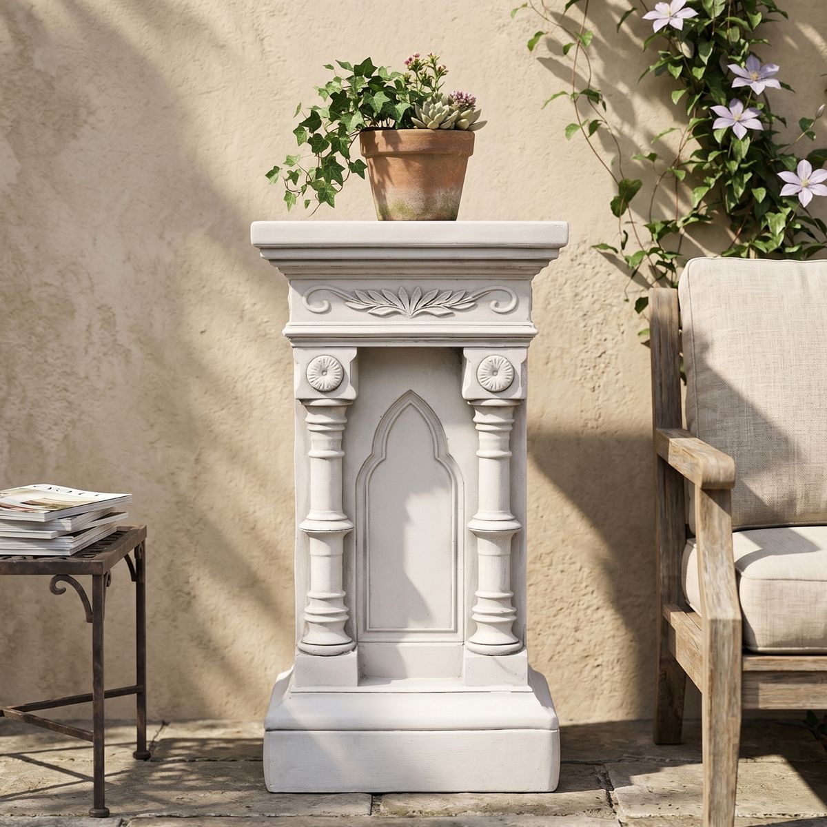Christopher Knight Home Pnoiai Patio Antique Ornate Floral Lightweight Concrete Pedestal Stand