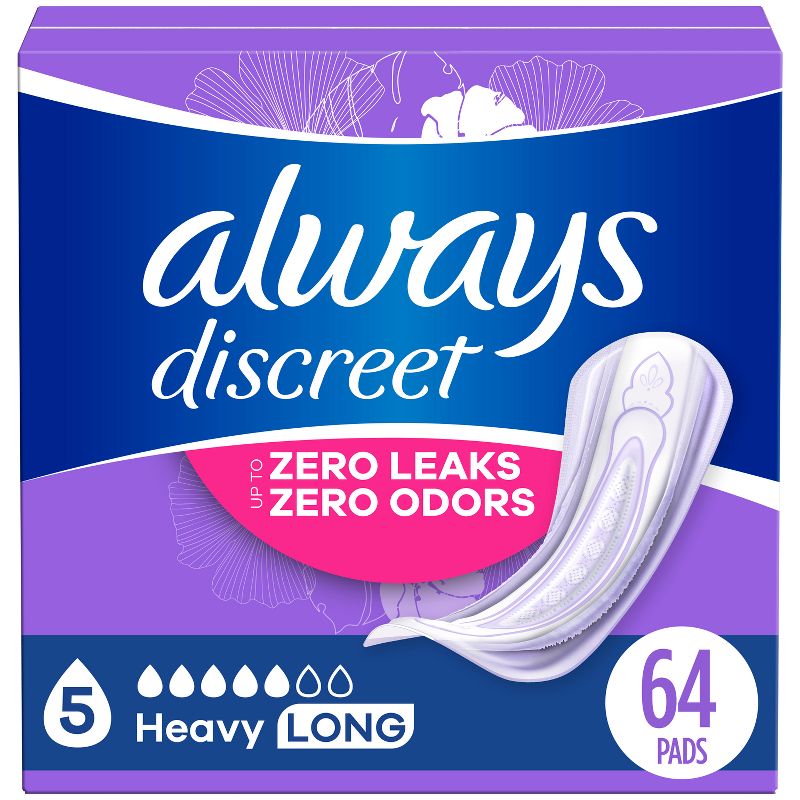 Always Discreet Heavy Long Size 5 Drop Pad Stock Up Box - 64ct, 1 of 13