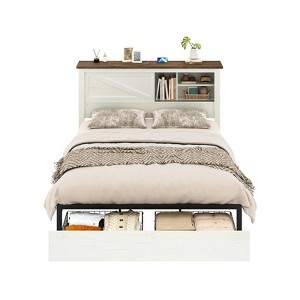 AMERLIFE 47.2" H Bed Frame with Bookcase Headboard, Charging Station, 2 Drawers - 1 of 4