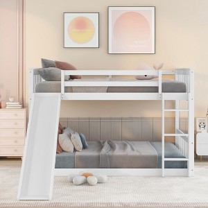 Okak Full over Full Wood Bunk Bed with Slide & Safety Guardrail Loft Bunk Bed with Ladder for Kids Teens, Easy Assemble No Box Spring Needed, White - 1 of 4
