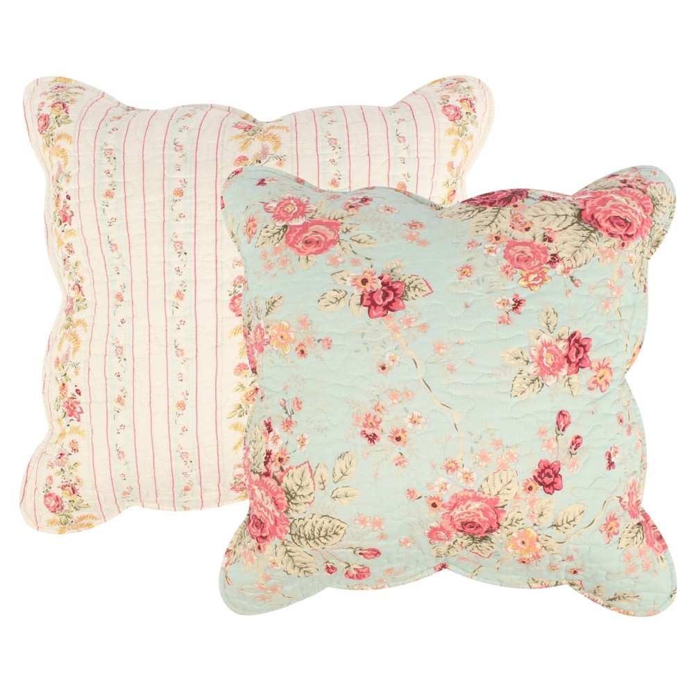 Photos - Pillow Toss Antique Rose  Set Blue - Greenland Home Fashions: Cotton Fabric, Indoor Square Throw, Zippered, Floral Botanical