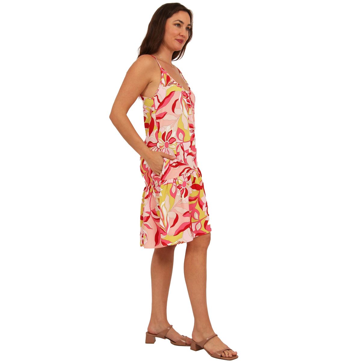 Womens Essential Floral Print Scoop Neck Spaghetti Strap Pocket A Line Mini Dress - 24seven Comfort Apparel™ - thumbnail 2