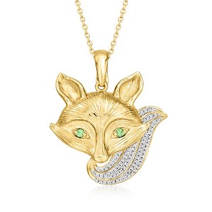 Ross-Simons 0.20 ct. t.w. Diamond Fox Pendant Necklace With Tsavorites in 18kt Gold Over Sterling Size 18 - 1 of 3