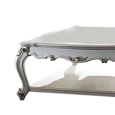 47" Antique Pearl Wood Coffee Table with Storage Shelf