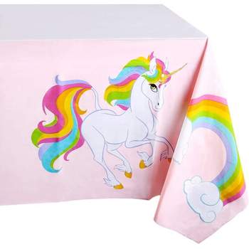 Blue Panda 3 Pack Disposable Plastic Unicorn Rainbow Tablecloth Table Cover Kids Party Supplies, Pink 54"x108"