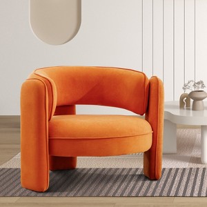 Bestier Modern Orange Velvet Accent Chair with Soft Cushion Stylish Club Adults Round Armchair Orange - 1 of 4