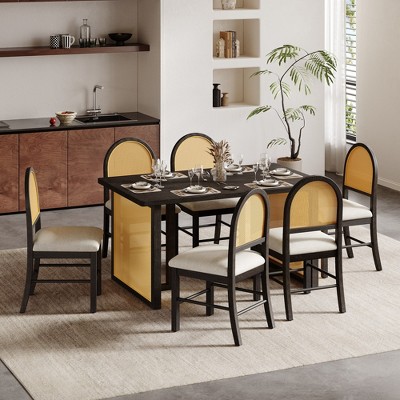 Vatros 7-Piece Farmhouse Dining Table Set for 6 Rectangular Dining Table Set