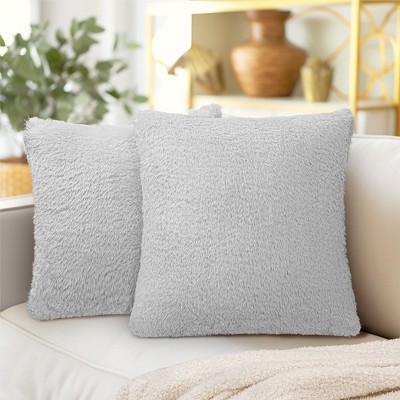 PAVILIA Set of 2 Fluffy Throw Pillow Covers, Decorative Faux Shearling Fur Square Cushion Accent for Bed Sofa Couch
