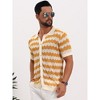 Men's Wave Hollow Out Short Sleeve Button Down Striped Knit Shirts - 4 of 4