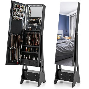 Tangkula Jewelry Cabinet Armoire Full Length LED Mirror W/ 6 Drawers & Makeup Shelf Black - 1 of 4