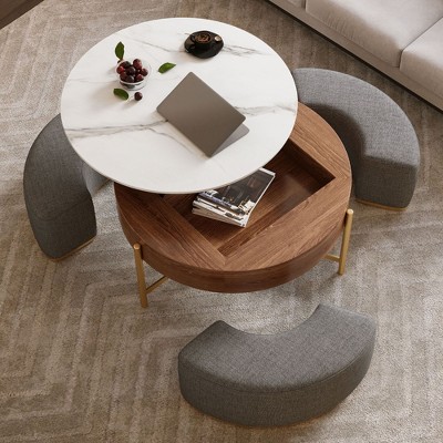 Sapphtopaz Coffee Table with Sturdy Base Elegant Center Table with Faux Marble Tod Contemporary Coffee Bar for Living Room