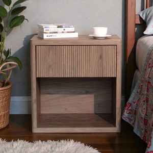 Mshliw Modern Fluted Nightstand with Drawer & Open Storage, Wide Bedside Table for Bedroom, Living Room or Home Office - 1 of 4
